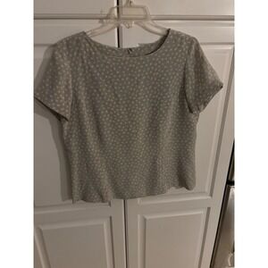 Austin Reed Petite Silk Blouse Womens 14 Floral Short Sleeve Button Back Blue